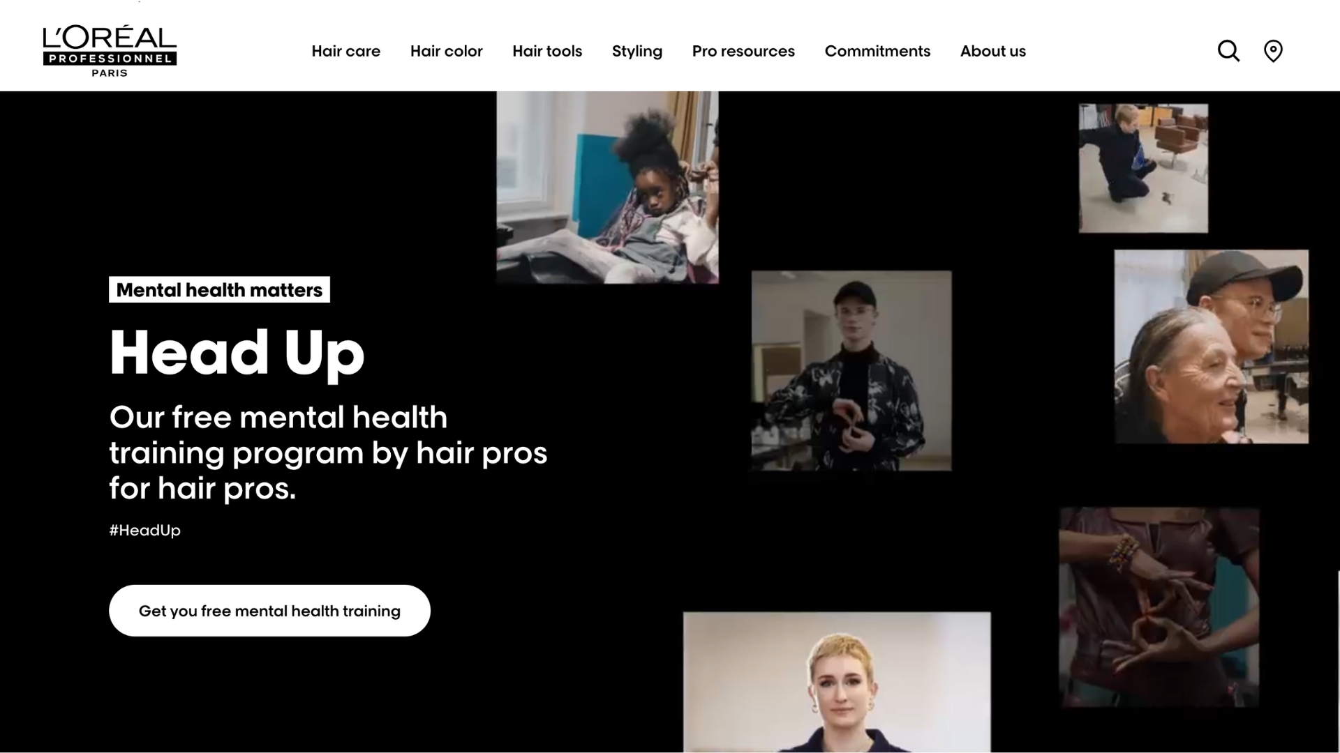 Loreal Professionel Head Up landing page